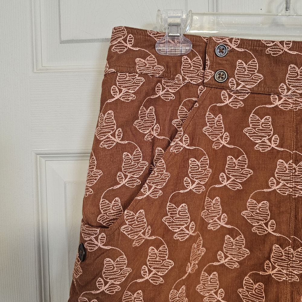 Maeve By Anthropologie Rust Floral Embroidered Print Corduroy Mini Skirt - Picture 8 of 9